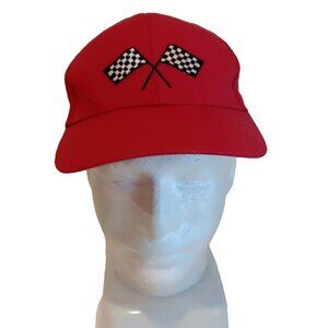 Checkered Flags Embordered Racing Cap Mens Red Trucker Strapback Hat